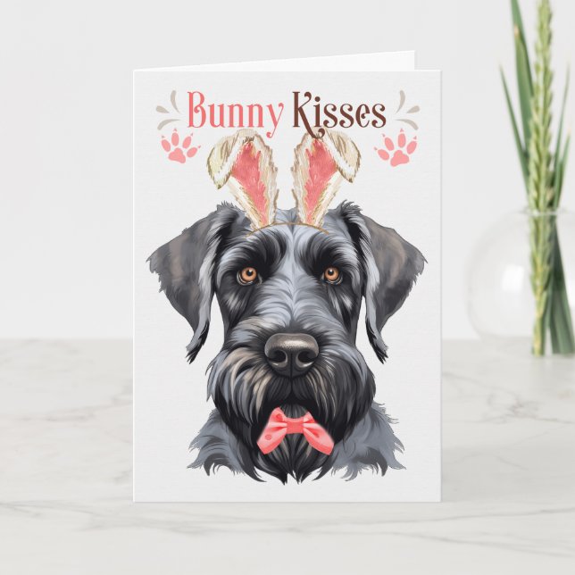 Giant Schnauzer Dog in Bunny Ears for Easter Holiday Card (Front)