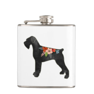 Giant Schnauzer Dog NC Boho Floral Silhouette Flask