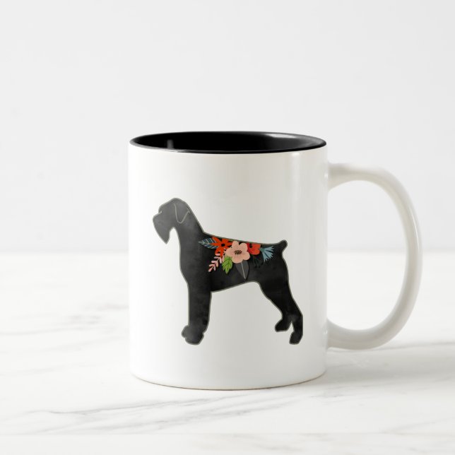 Giant Schnauzer Dog NC Boho Floral Silhouette Two-Tone Coffee Mug (Right)