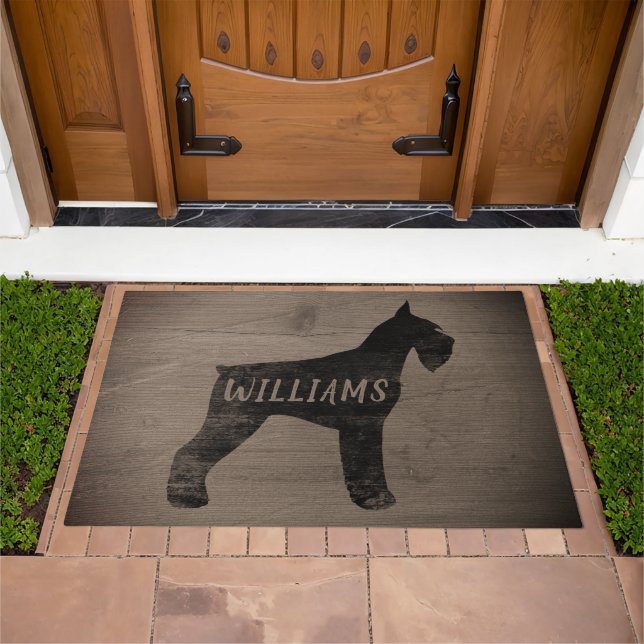 Giant Schnauzer Dog Silhouette Rustic Personalized Doormat (Outdoor)