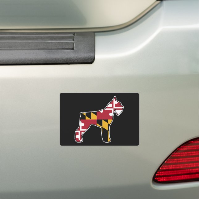 Giant Schnauzer Dog Silhouette with Maryland Flag Car Magnet (In Situ)
