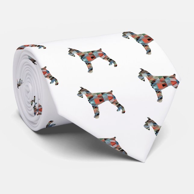 Giant Schnauzer Geometric Pattern Silhouette Neck Tie (Rolled)