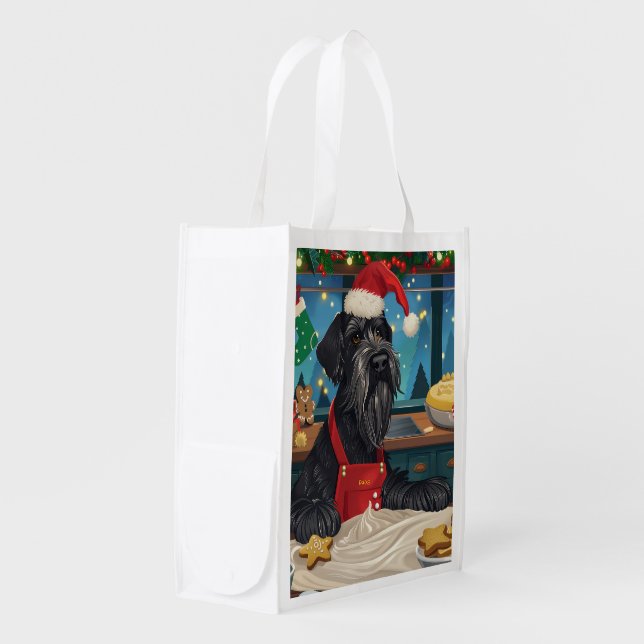 Giant Schnauzer Holiday Baking: Festive Christmas Grocery Bag (Front Side)