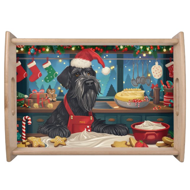 Giant Schnauzer Holiday Baking: Festive Christmas Serving Tray (Front)