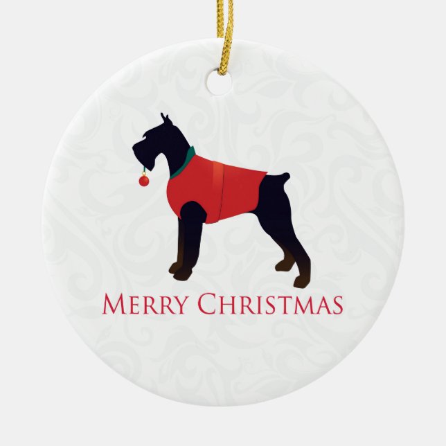 Giant Schnauzer Merry Christmas Design Ceramic Ornament (Front)
