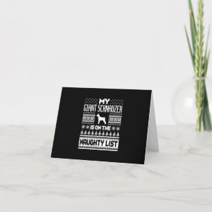 giant schnauzer on naughty list dog ugly christmas letterpress thank you card