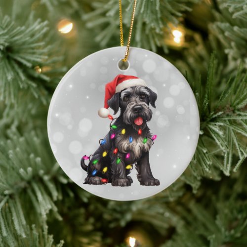 Giant Schnauzer Puppy in Christmas Lights  Ceramic Ornament