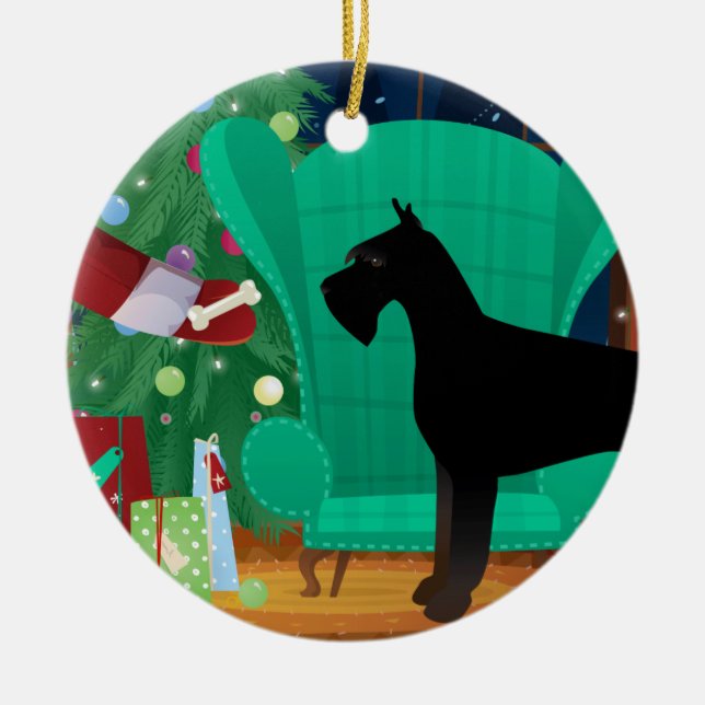 Giant Schnauzer Santa's Christmas Gift Ceramic Ornament (Front)