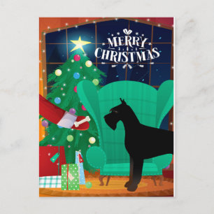 Giant Schnauzer Santa's Christmas Gift Holiday Postcard