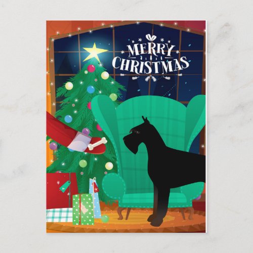 Giant Schnauzer Santas Christmas Gift Holiday Postcard