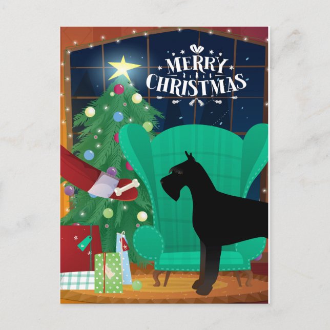 Giant Schnauzer Santa's Christmas Gift Holiday Postcard (Front)