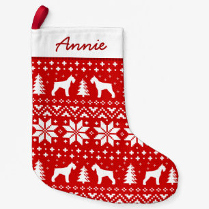 Giant Schnauzer Silhouettes Pattern Red and White Small Christmas Stocking