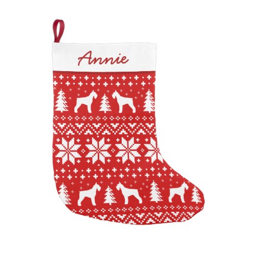 Giant Schnauzer Silhouettes Pattern Red and White Small Christmas Stocking