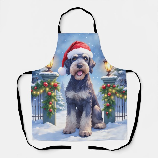 Giant Schnauzer Snowy Iron Fence Santa Christmas Apron (Front)