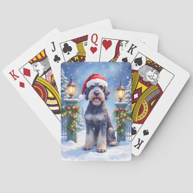 Giant Schnauzer Snowy Iron Fence Santa Christmas Poker Cards (Back)
