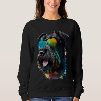 Giant schnauzer walking dog fans party sunglasses sweatshirt