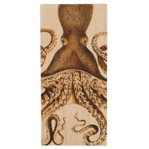 Giant Sea Squid Wood Flash Drive