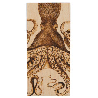 Giant Sea Squid Wood Flash Drive