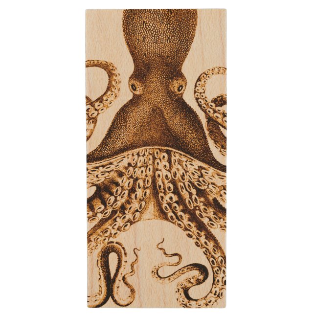 Giant Sea Squid Wood Flash Drive (Front Vertical)