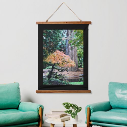 Giant Sequoia and Japanese Maple with Black Border Hanging Tapestry