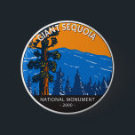 Giant Sequoia National Monument California Vintage Button<br><div class="desc">Giant Sequoia vector artwork design. The giant sequoia is the world's largest tree. It grows naturally only in a narrow 60-mile band of mixed conifer forest on the western slopes of the Sierra Nevada mountain range in California.</div>