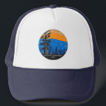 Giant Sequoia National Monument California Vintage Trucker Hat<br><div class="desc">Giant Sequoia vector artwork design. The giant sequoia is the world's largest tree. It grows naturally only in a narrow 60-mile band of mixed conifer forest on the western slopes of the Sierra Nevada mountain range in California.</div>