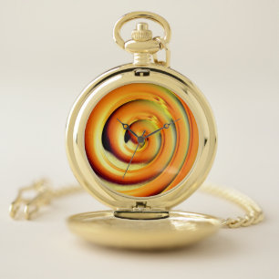 Giant shiny orange spiral over black pocket watch
