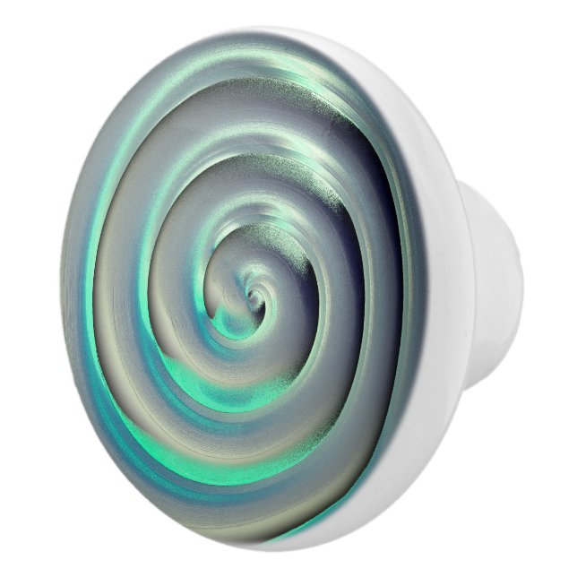 Giant silver and aquamarine spiral over black ceramic knob (Right)