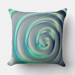 Giant silver and aquamarine spiral over blue throw pillow