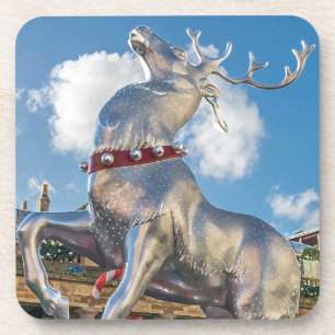 Giant silver reindeer figurine square coasters