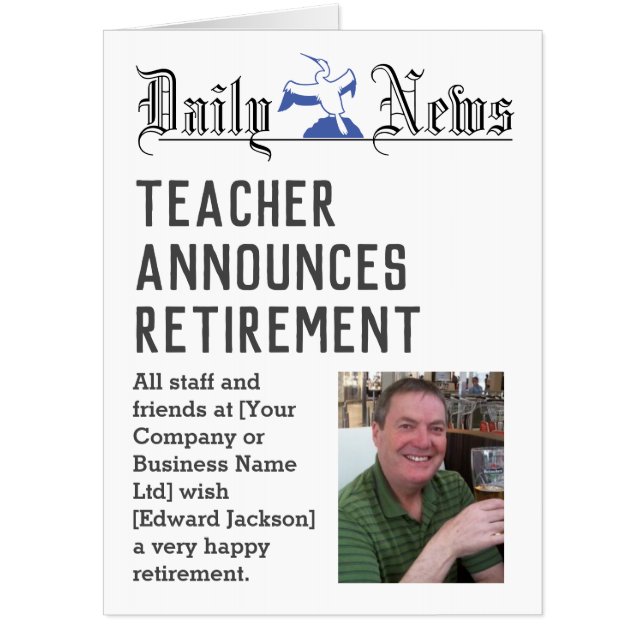 Giant Size Teacher Retirement Card to Personalize (Front)