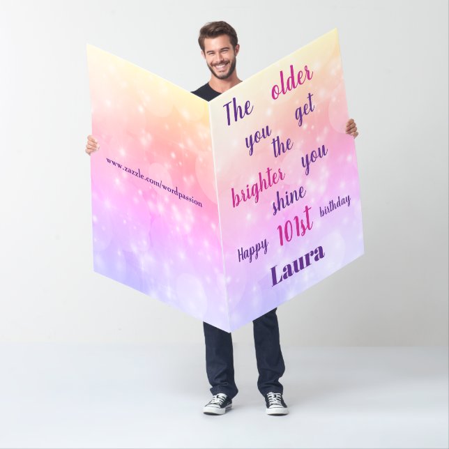 Giant sized pretty personalised 101st birthday card (In Situ)