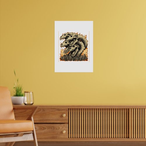 Giant Skeletal Kaiju Monster City Poster