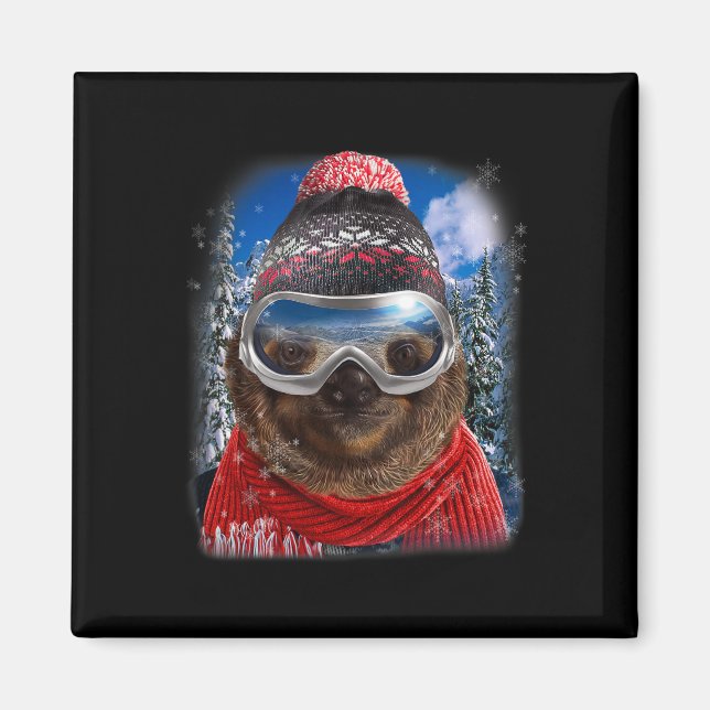 Giant Sloth In Winter Ski  Magnet (Front)