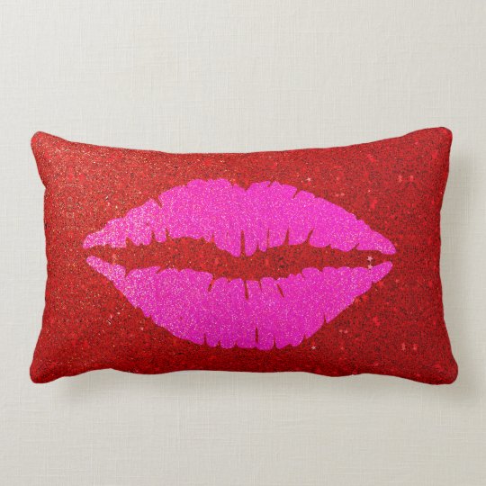 Giant Sparkly Pink Lips On Red Glitter Background Lumbar Pillow Giant Sparkly Pink Lips On Red Glitter Background Lumbar Pillow Zazzle