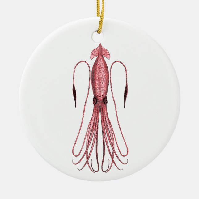 Giant Squid (color illustration) Ceramic Ornament (Front)