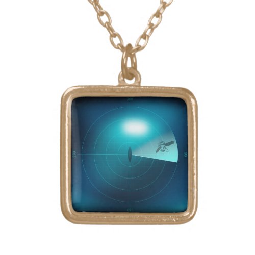 Giant Squid Eating a Submarine Ship Sonar Image Gold Plated Necklace