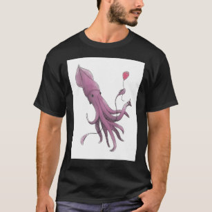 Giant Squid with Cake and Balloon T-Shirt