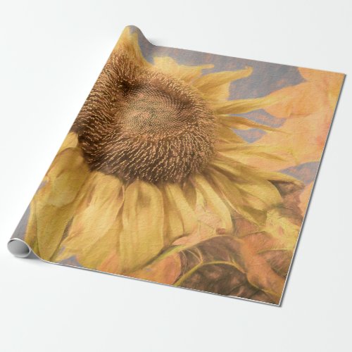 Giant Sunflower Art Country Yellow Grey Decoupage Wrapping Paper