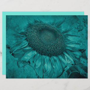Giant Sunflower Teal Blue Vintage Antique