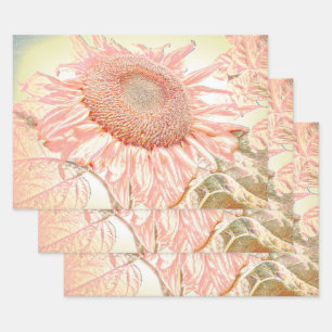 Giant Sunflower Vintage Pastel Pink Art Decoupage Wrapping Paper Sheets