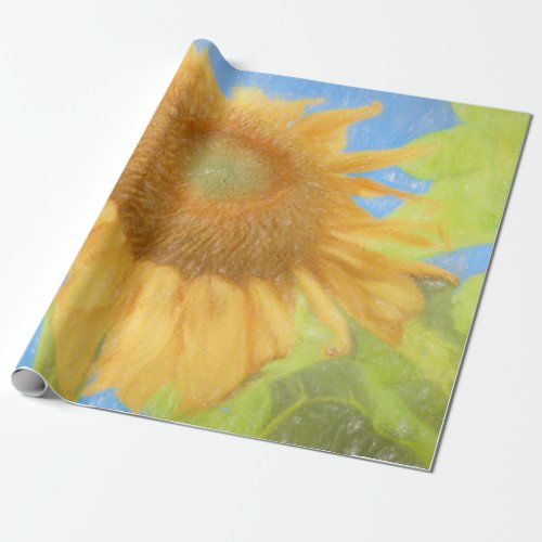 Giant Sunflower Yellow Country Soft Sketch Art Wrapping Paper