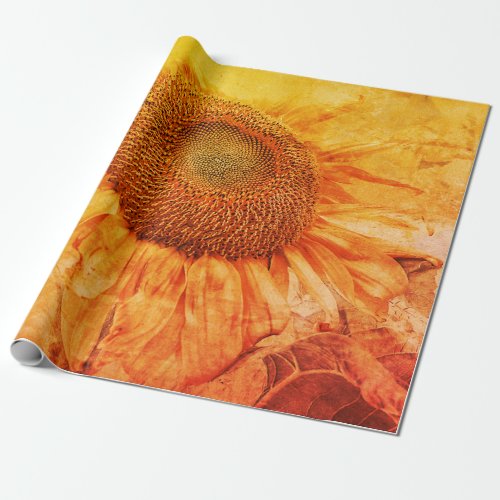 Giant Sunflower Yellow Vintage Grunge Decoupage Wrapping Paper