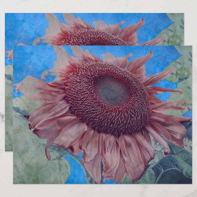 Giant Sunflowers Country Pink Blue Decoupage Art (Front/Back)