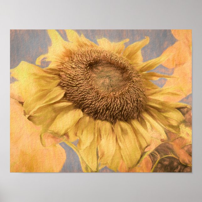Giant Sunflowers Country Yellow Gray Decoupage Art Poster (Front)
