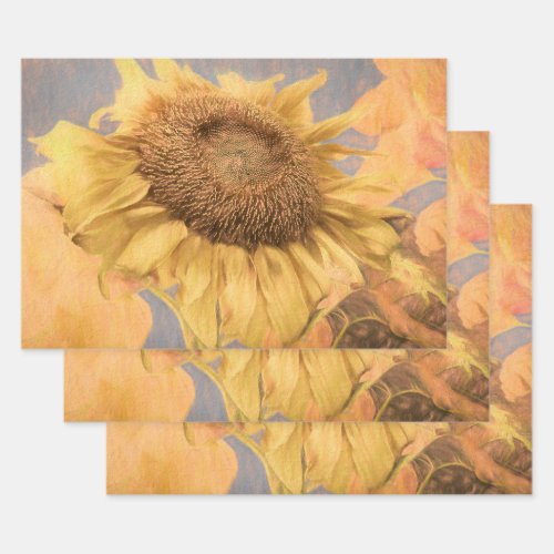 Giant Sunflowers Country Yellow Grey Decoupage Art Wrapping Paper Sheets