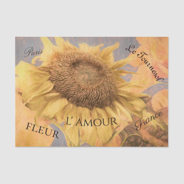 Giant Sunflowers Country Yellow Grey Script Tissue Paper (Front)