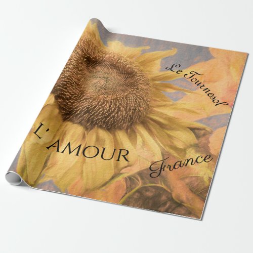 Giant Sunflowers Country Yellow Grey Script Wrapping Paper