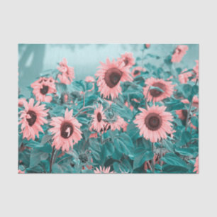 Giant Sunflowers Pink Teal Floral Decoupage Art Tissue Paper