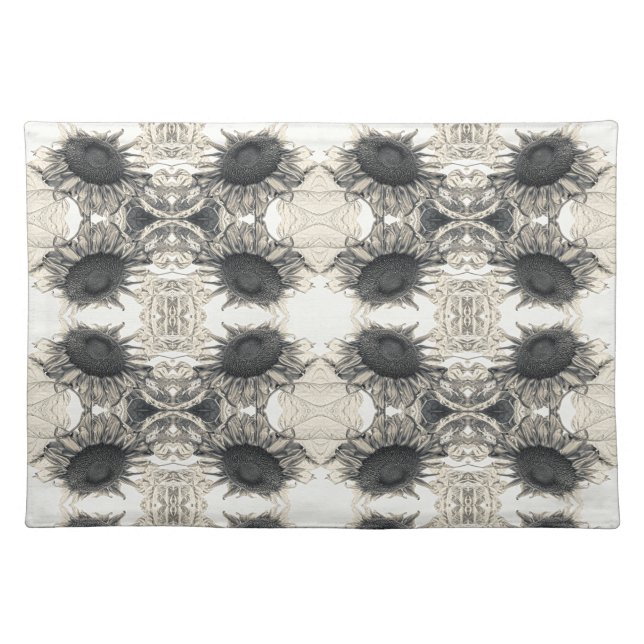 Giant Sunflowers Sepia Vintage Antique Pattern Cloth Placemat (Front)